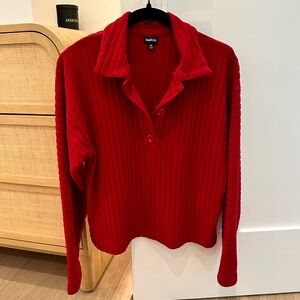 Oversized Red Ribbed Sweater Top